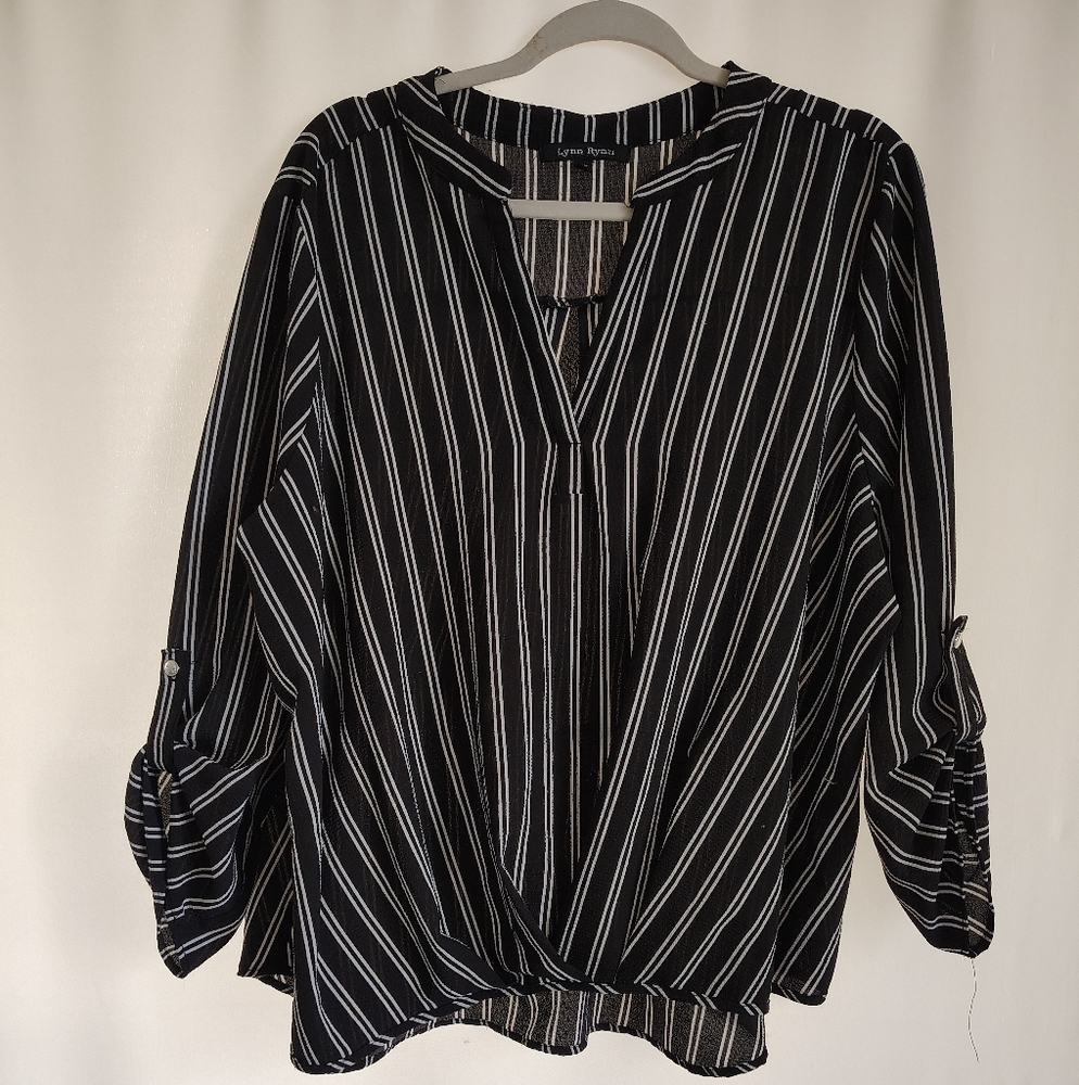Black and White Boxy Tie Front Blouse